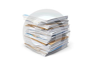 Stack of Files Folders and Papers on White