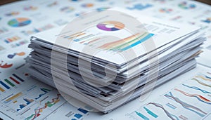 A Stack of Financial Reports and Business Charts Displaying Data Analysis and Business Strategy