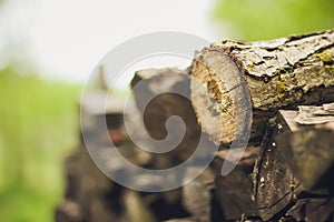A stack of firewood close up