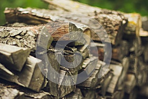 A stack of firewood close up