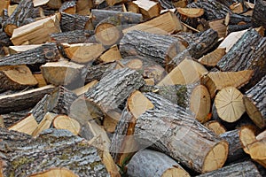 stack of firewood, closeup