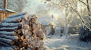 A Stack of Firewood Covered in Fresh Snow
