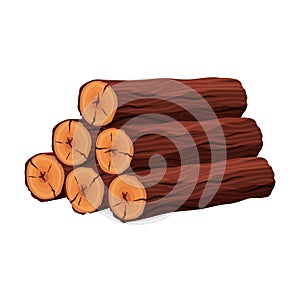 Stack of firewood materials for lumber industry isolated on white background. Pile of wood logs tree trunk - flat vector