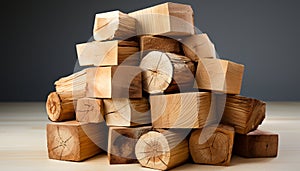 Stack of firewood, nature fuel for winter, in lumberyard generated by AI