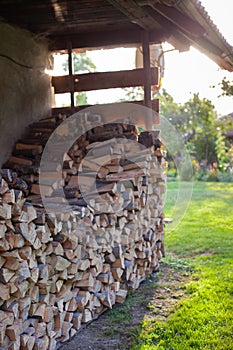 A stack of firewood in the village