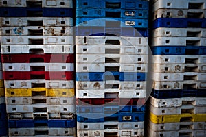 Stack of fish boxes