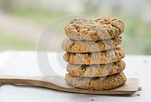 Stack of five Anzac Biscuits.