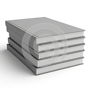 Stack of Five Plain Grey Hardcover Books on White Background pile