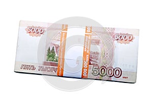 Stack of five thousandth ruble banknotes photo