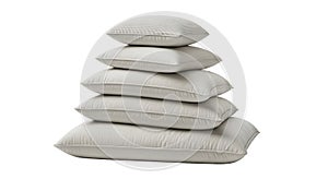 Stack of five white pillows against white background