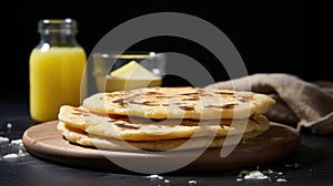 Stack of Flat Bread on Wooden Plate