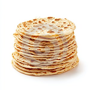 Stack of flatbreads food photography on white background
