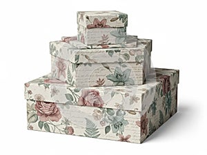 Stack of floral patterned gift boxes in varying sizes