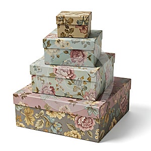 Stack of floral patterned storage boxes