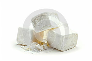 A stack of fluffy marshmallows on a clean white surface