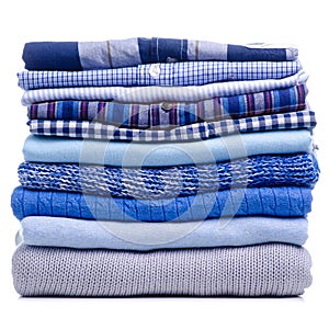 Stack folded blue shirt clothing