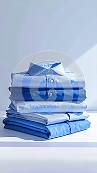 Stack of Folded Blue Shirts