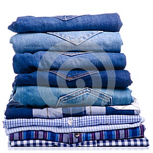 Stack folded casual shirt and jeans