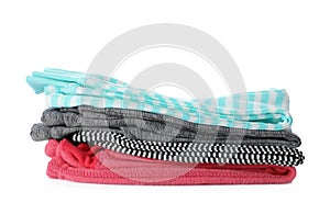 Stack of folded child clothes isolated