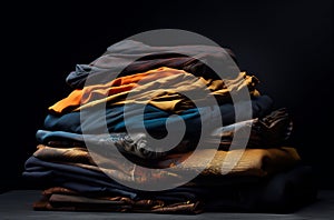 A stack of folded clothes on a dark background