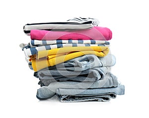 Stack of folded clothes isolated