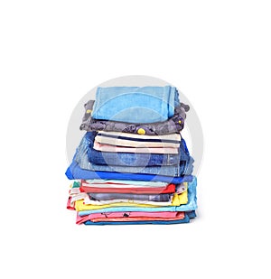 Stack of folded clothes isolated