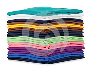 Stack of folded clothes isolated on white background