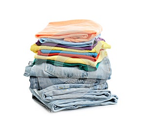 Stack of folded clothes isolated