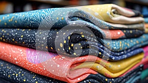 Stack of Folded Fabric with Various Patterns and Colors