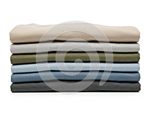 Stack of folded fabrics isolated on white background