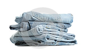 Stack of folded jeans isolated