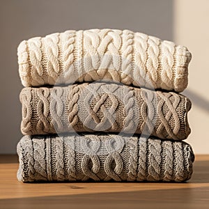 Stack of Folded Knitted Sweaters