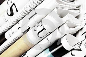 Stack of Folded Old Newspapers, Selective Focus