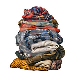 A Stack of Folded Plaid and Knit Fabrics