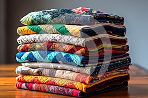 stack of folded quilts showcasing various patterns