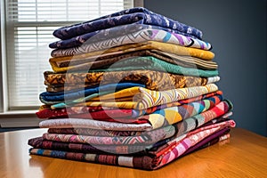 stack of folded quilts showcasing various patterns