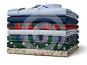 Stack of folded shirts in various patterns