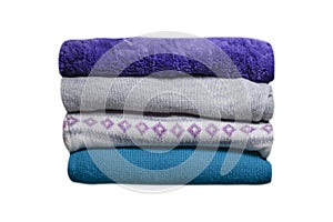 Stack of folded warm clothes isolated on white background