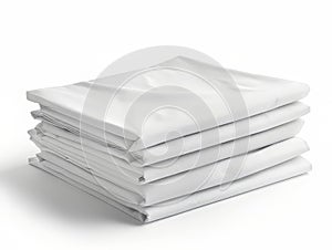 Stack of Folded White Bed Sheets on White Background