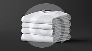 Stack of Folded White Cotton Clothes on Dark Grey Background in Studio