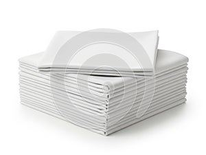 Stack of folded white paper sheets on white background isolated on white background