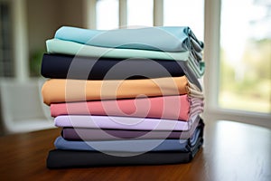 stack of folded yoga pants for fitness dress code