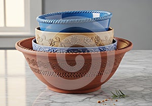 A stack of four decorative bowls