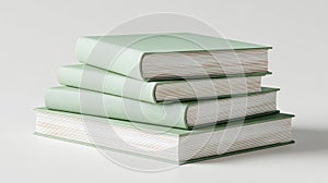 Stack of four light green books with white pages isolated on a transparent ai generated