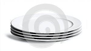Stack of Four White Round Plates on White Background