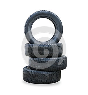 The stack of four winter new tires