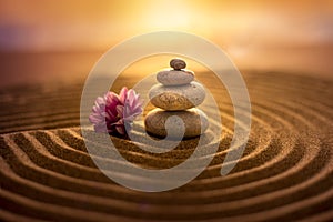 Stack of four zen stones in a relaxing atmosphere