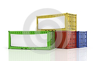 Stack of freight containers with blank white banner.