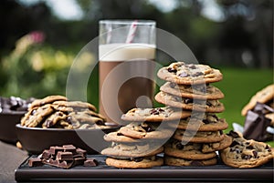 Stack of fresh and delicious chocolate chip cookies