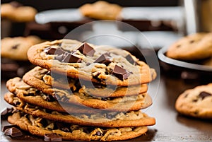 Stack of fresh and delicious chocolate chip cookies